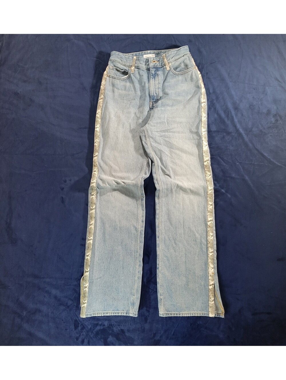 Good American Khloe Jeans 2/26 Snake Trim High Rise Straight RN151301